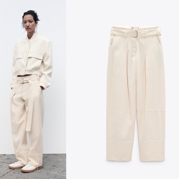 Zara Pants - NWT Zara Woman Belted Cotton Pants Size S Small Bloggers Fav